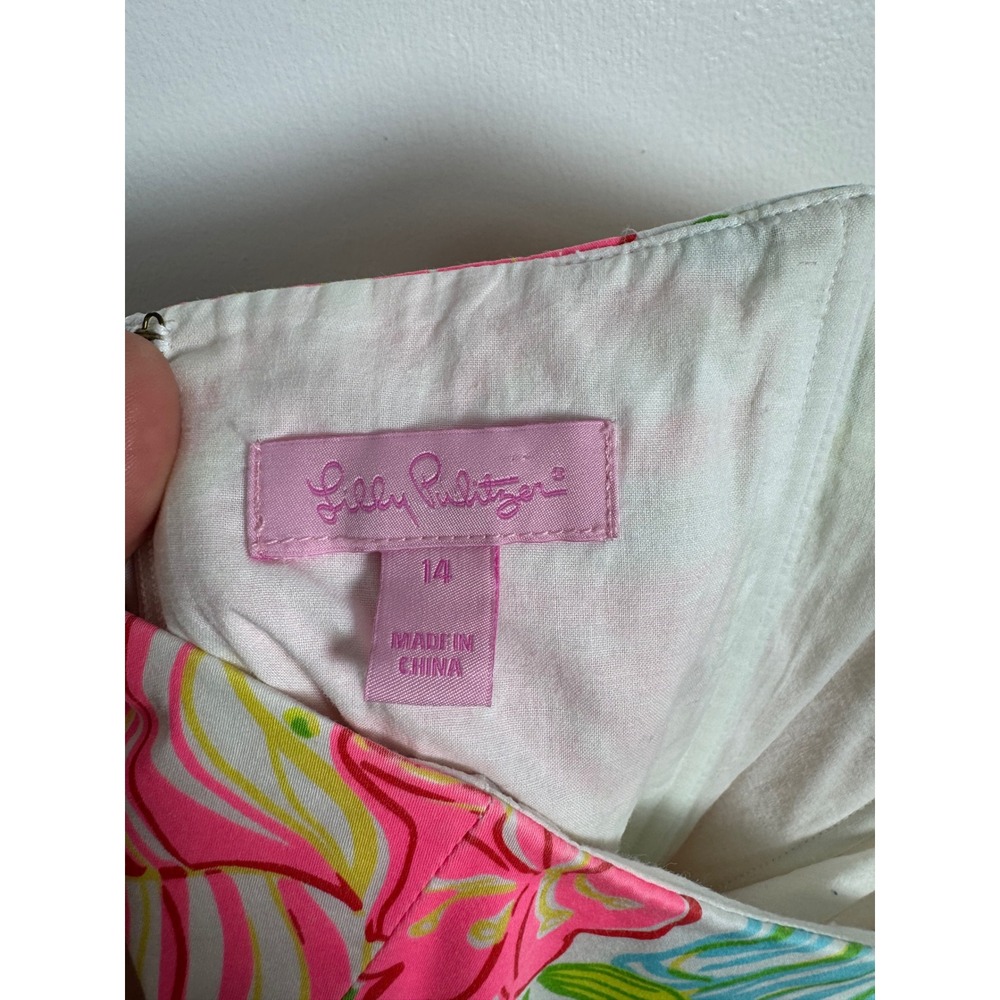 Preppy Lilly Pulitzer Women 14 Halter Dress Pink Floral Crochet Lace Tropical - Picture 3 of 10